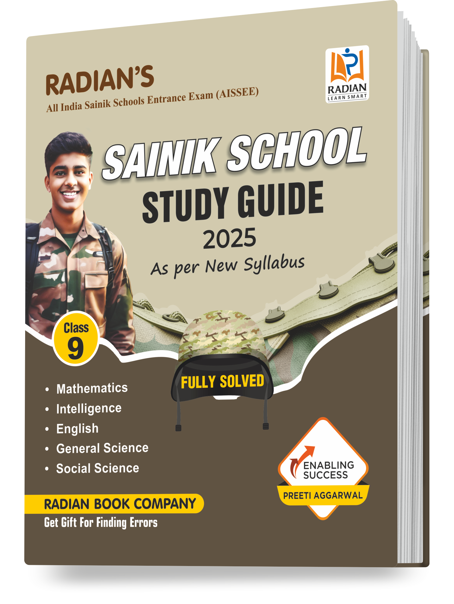 Sainik School Class 9 Complete Study Guide Book 2025 for All India Sainik Schools entrance exam (AISSEE) in English.